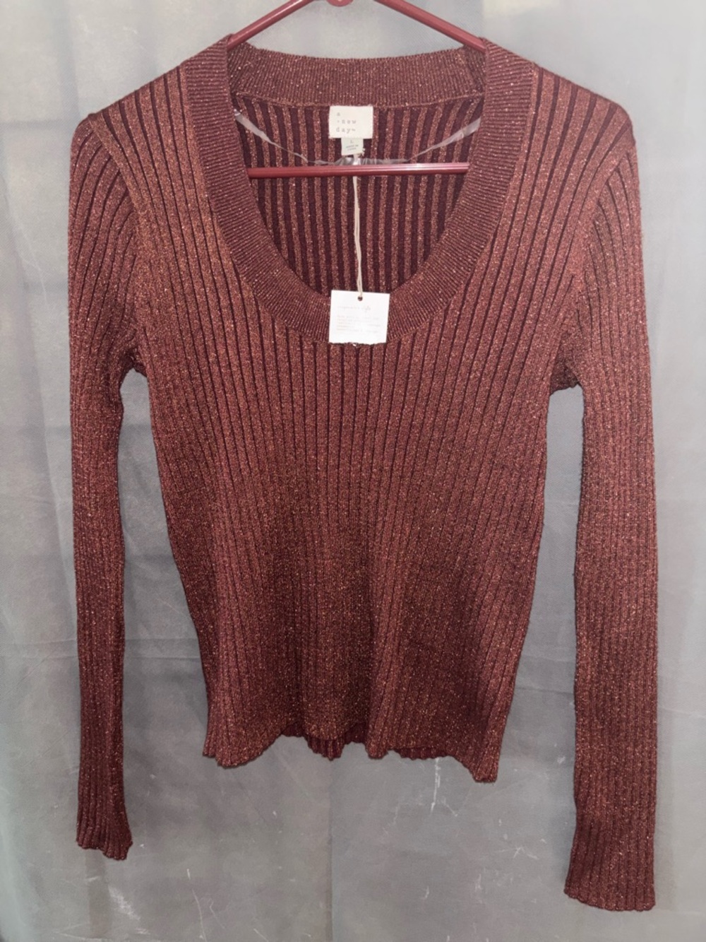 A New Day Women's Size L Fine Gauge Scoop Neck Sweater metallic rust new
